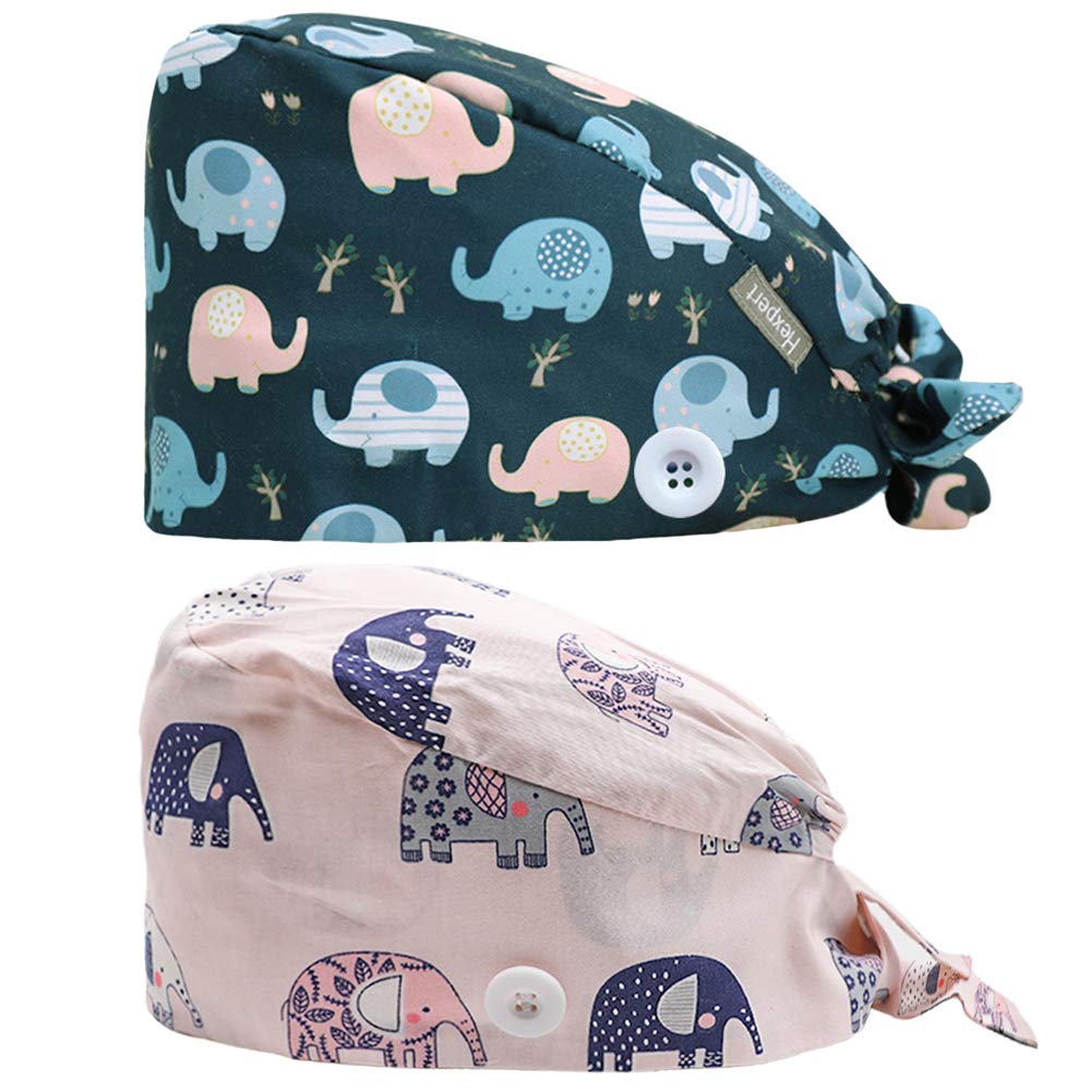LUCKYBUNNY 3-Pack Cute Button-Up Dental Caps for Women & Men - Breathable Lace-Up Sweatband Work Hat & Hair Cover - Perfect for Dentists, Nurses, Food Service & Healthcare Professionals