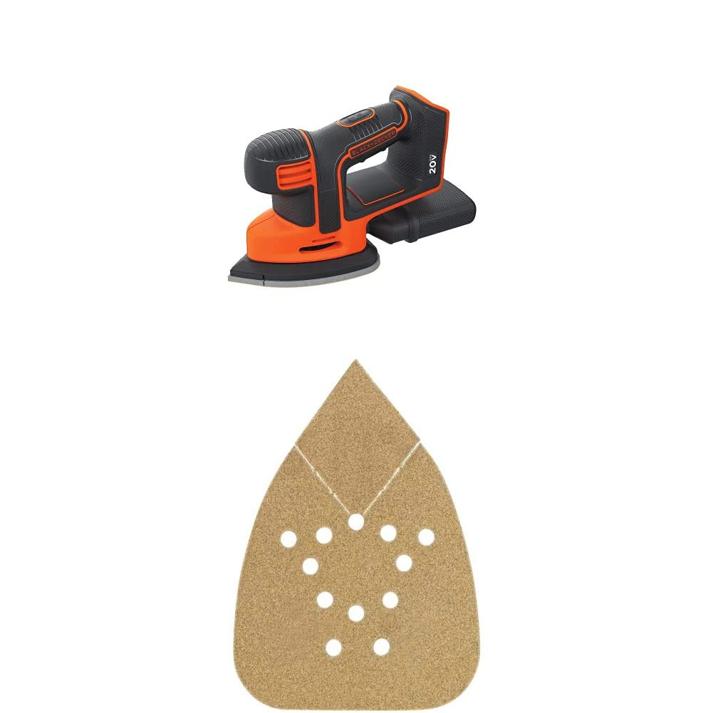 BLACK+DECKER BDCMS20B 20V Cordless Mouse Sander - Lightweight Electric Hand Sander with 12-Piece Sandpaper Set - Perfect for Woodworking, Furniture Refinishing & DIY Home Projects