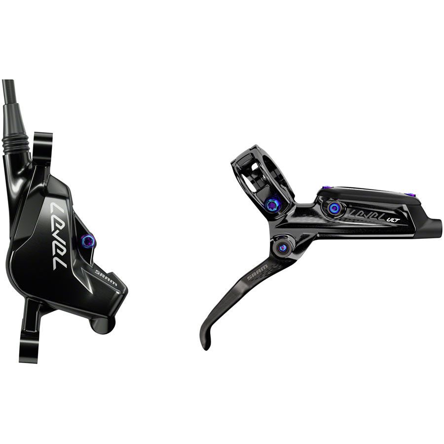 SRAM Level Ultimate Hydraulic Disc Brake Set - Front Post Mount, Black with Rainbow Hardware (B1) | High-Performance Mountain Bike Brakes for Downhill & Trail Riding