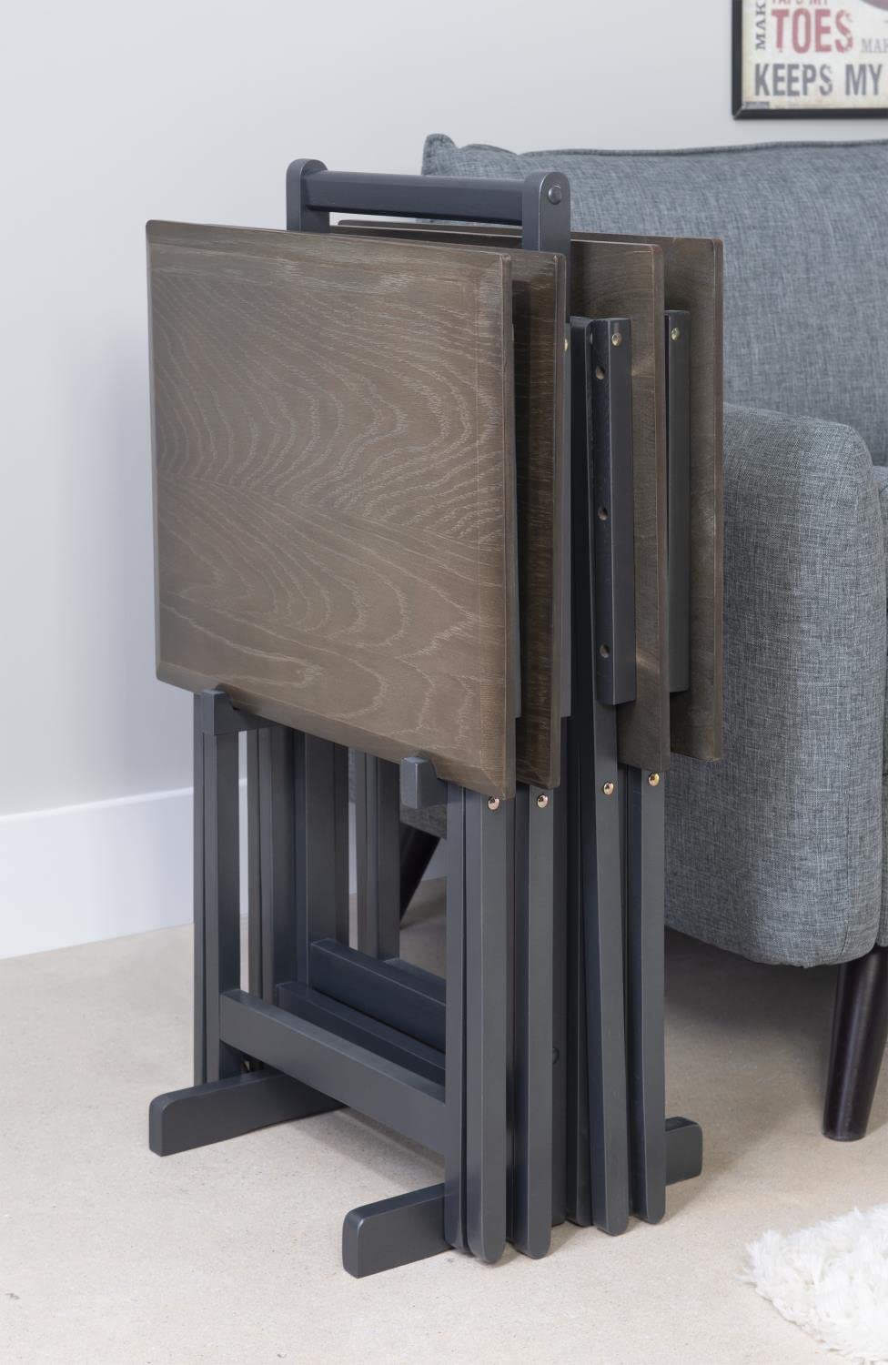 Linon Marlowe Grey Tray Table Set - Portable Side Table with Removable Tray for Living Room, Bedroom, or Outdoor Use