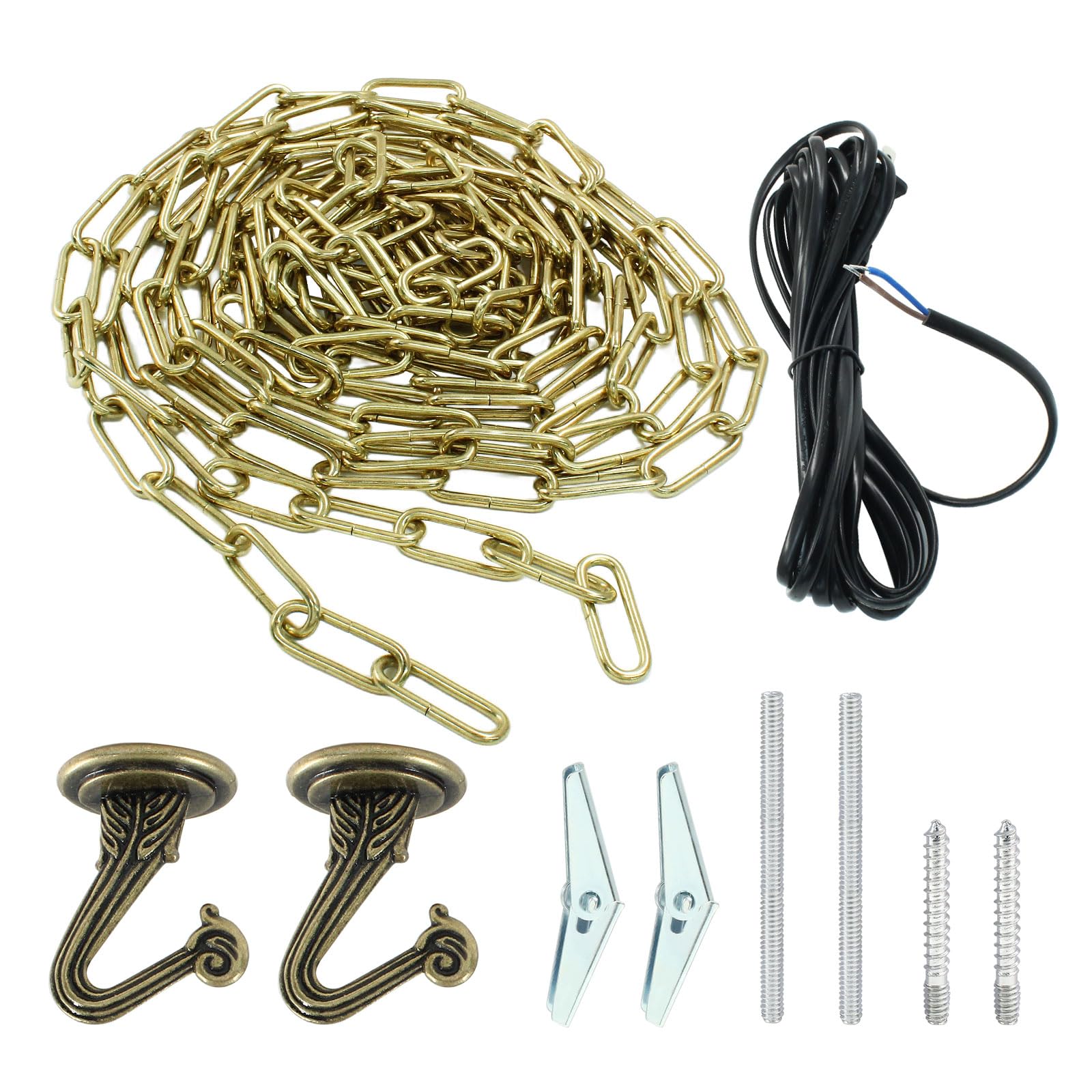 15 Ft Swag Light Kit with Chandelier Chain, Light Cord, Switch & 2 Hooks - Bronze Hanging Lamp Kit for Pendant, Ceiling & Fan Lights | Perfect for Bedroom, Living Room & Dining Room Lighting
