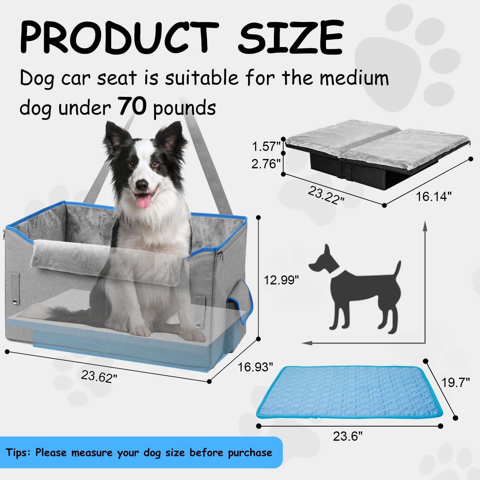 **Elevated Dog Car Seat for Medium & Small Dogs - Memory Foam Booster Seat with Clip-On Leash, Detachable & Portable for Travel - Perfect for SUV, Sedan & Road Trips (Blue)**    *(Ideal for Safe & Comfortable Car Rides, Vet Visits, and Family Outings with Your Pet)*
