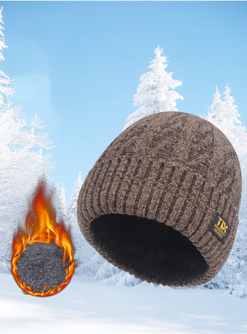 Unisex Thermal Winter Beanie - Thick Plush Lined Skull Cap for Cold Weather - Warm Knit Cuffed Hat for Men & Women - Perfect for Daily Wear, Cycling, Skiing and Outdoor Activities