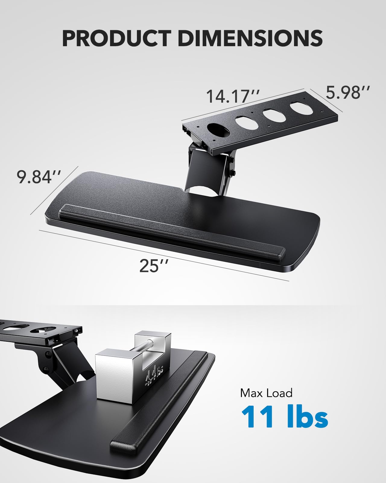 HUANUO 360° Adjustable Ergonomic Under Desk Keyboard Tray - Slide Out Keyboard & Mouse Holder with 25