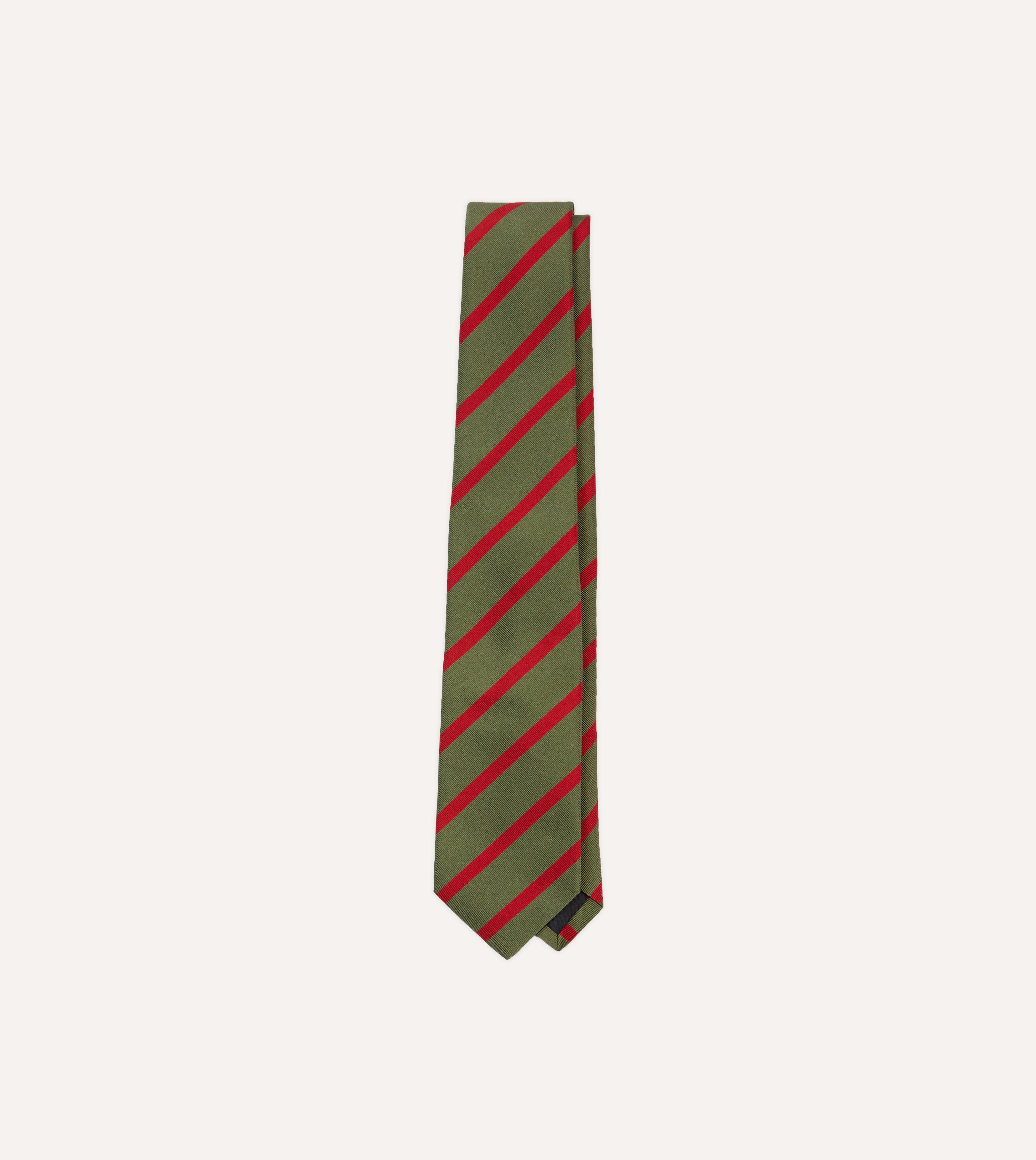 Premium Olive & Red Striped Mogador Silk Tipped Necktie - Elegant Business & Formal Occasion Accessory for Men