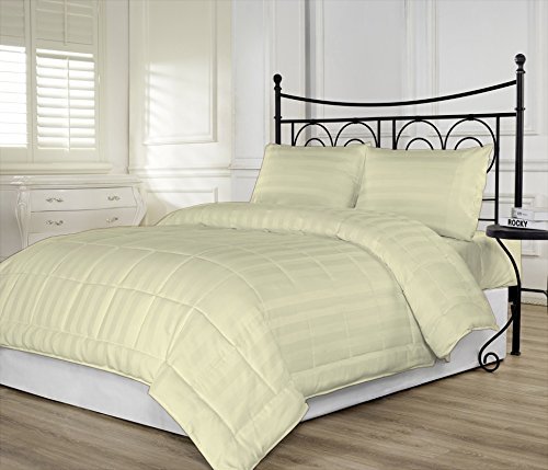 Premium 650 Thread Count Egyptian Cotton Comforter - 1pc Box Stitched Design with 100 GSM Microfiber Fill - Queen/Olympic Queen Size (86