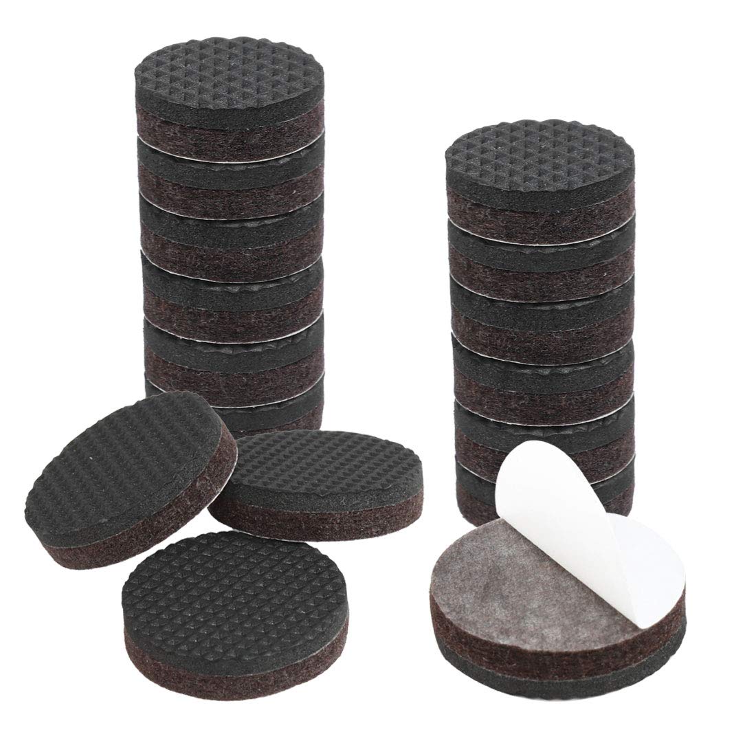 16pcs 1 Inch Round Furniture Felt Pads - Self Adhesive Non-Slip Grippers for Cabinet, Desk & Chair Legs - Brown Floor Protectors for Hardwood & Tile Floors