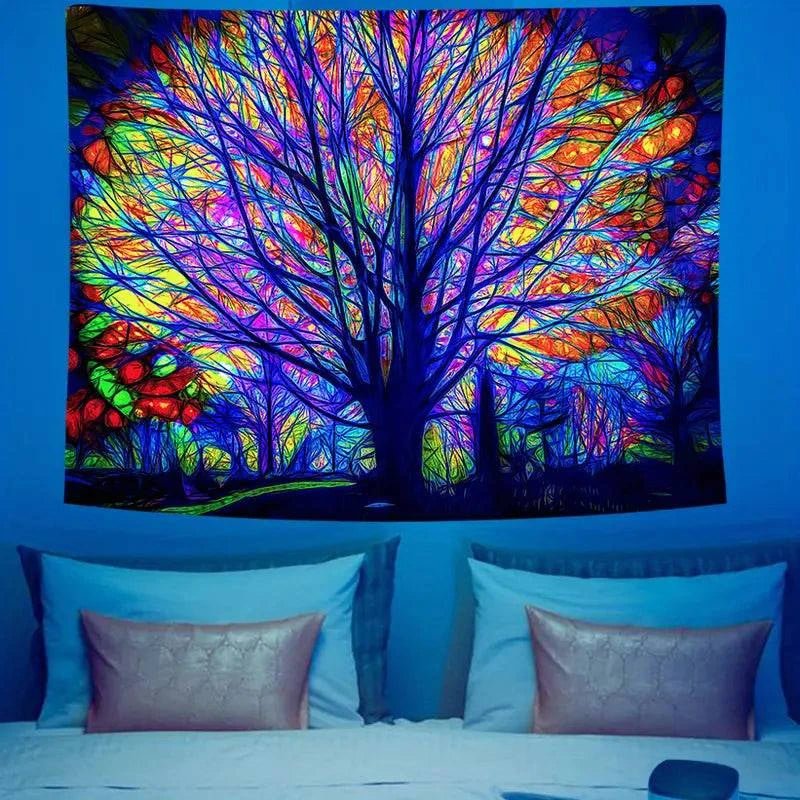 Tree of Life Glow in the Dark UV Tapestry Wall Art - Spiritual Home Decor for Bedroom, Living Room & Dorm