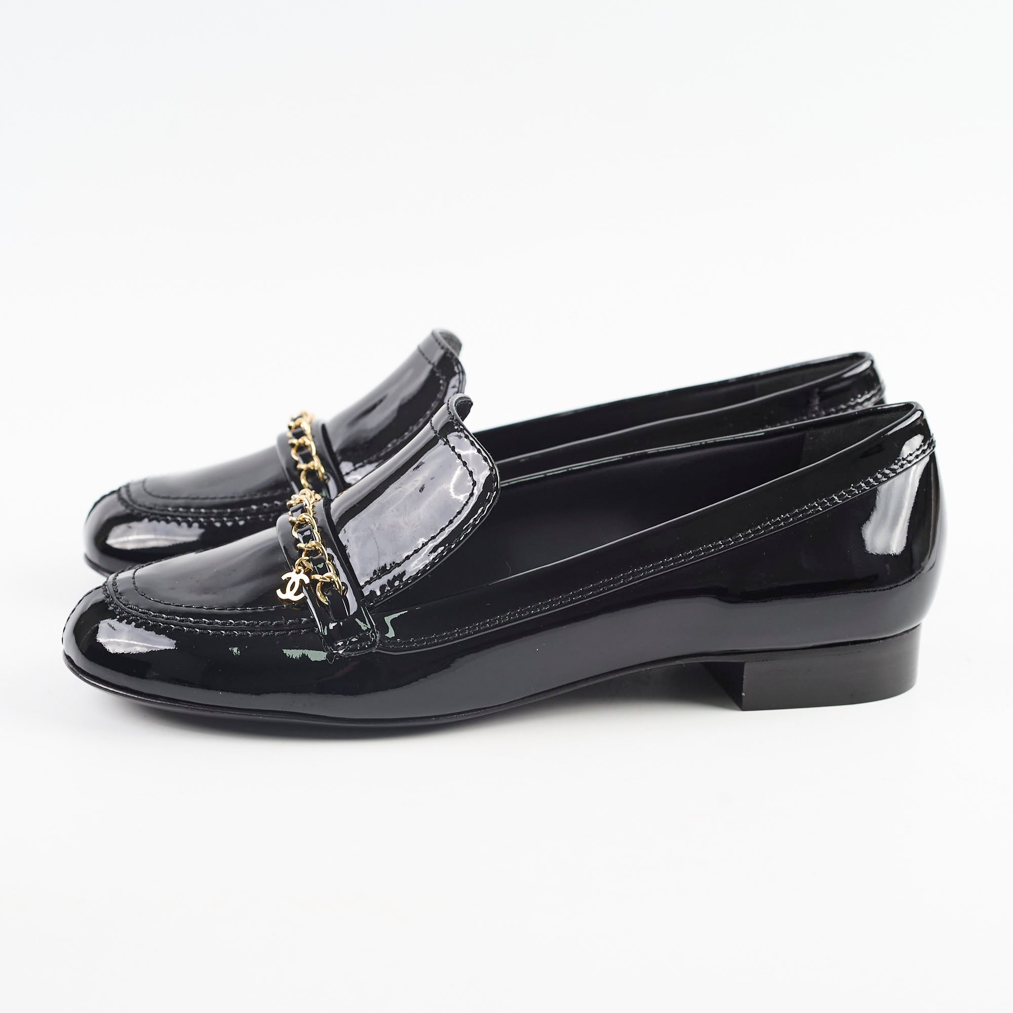 Chanel Patent Leather Loafers Women's Size 38.5 - Classic Luxury Slip-On Shoes for Office, Business & Casual Wear