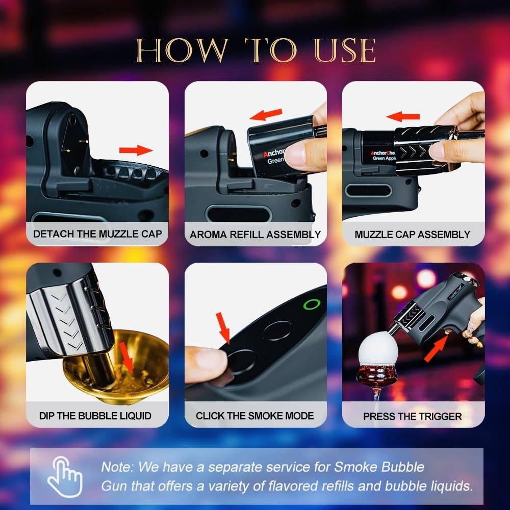 AnchorChef Cocktail Smoke Bubble Gun Kit - 5 Flavor Aromas & Edible Bubbles for Smoking Cocktails | Aroma Blaster for Home Bars, Mixology & Drink Enhancement | Perfect Gift for Bartenders, Dad, Men & Husband | Great for Parties, Weddings & Cocktail Making