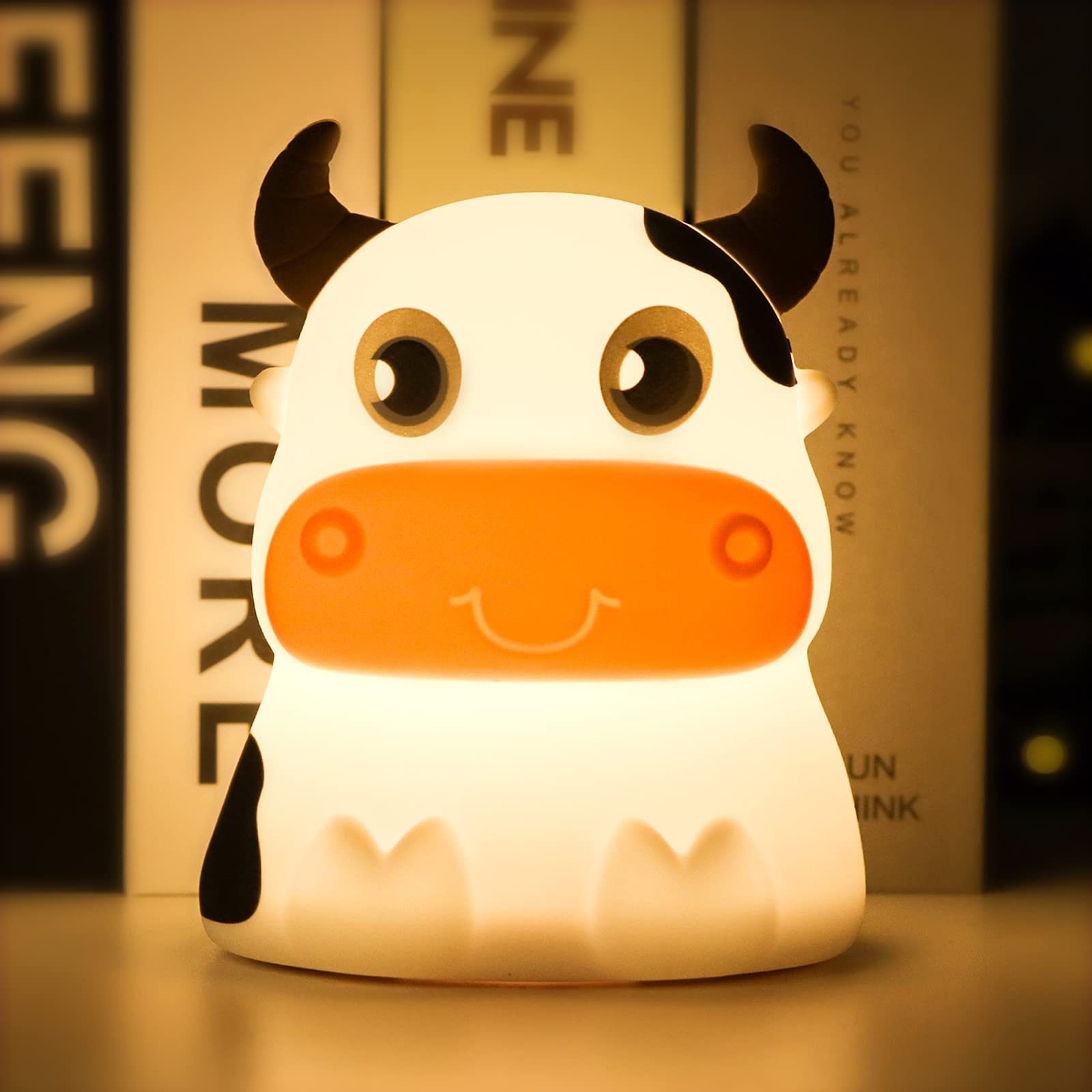 **AVEKI Rechargeable Night Light for Kids - Portable Tap Control, Color Changing LED Silicone Cow Night Lamp, Cute Nursery Decor for Baby & Toddler (USB Powered) - Perfect for Bedtime, Nursery Room & Travel**