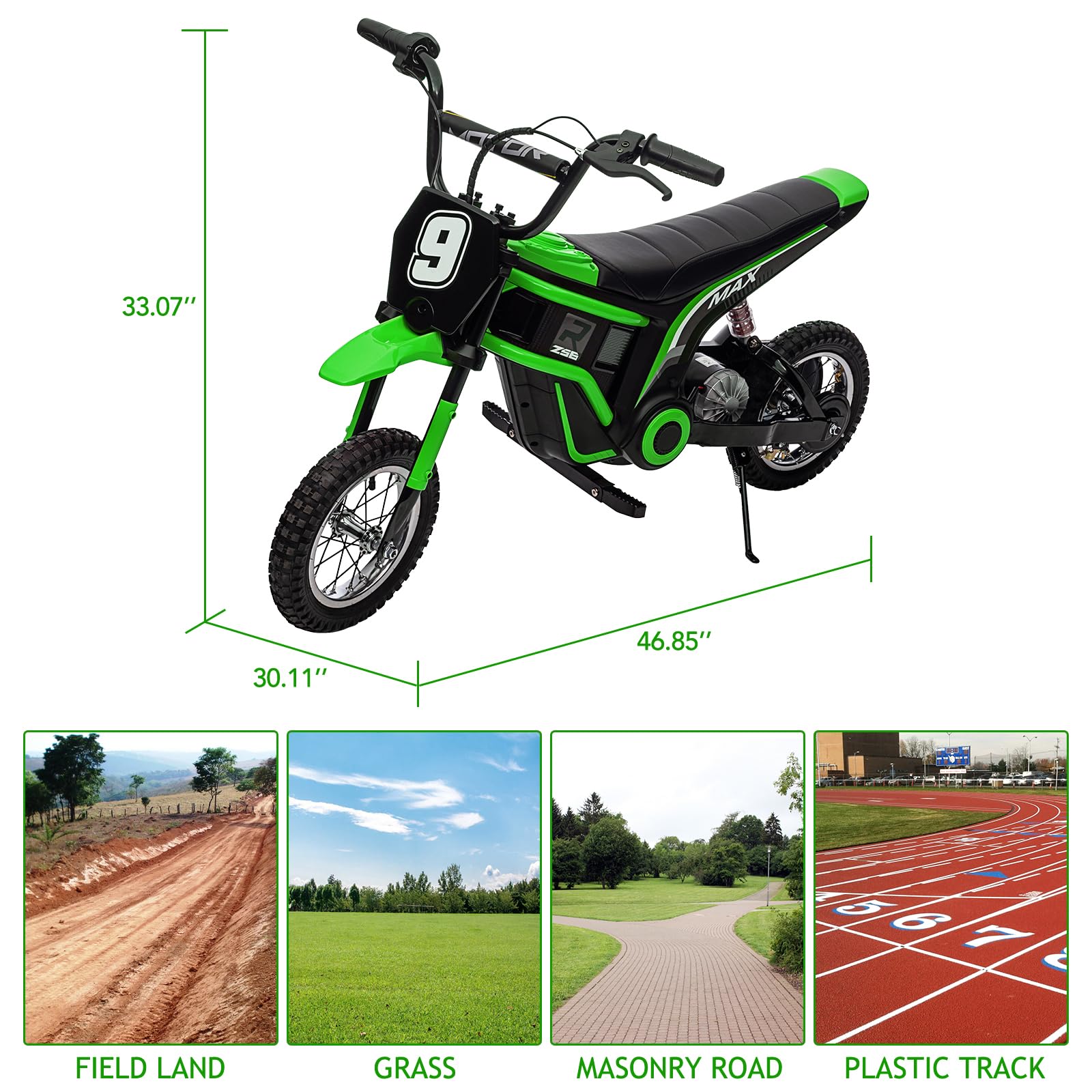 GARVEE 24V 10A 350W Kids Electric Dirt Bike for Ages 5-17 | 14.29MPH Top Speed | 3-Speed Adjustable | Green Off-Road Motorcycle | Perfect for Backyard, Trail & Off-Road Adventures