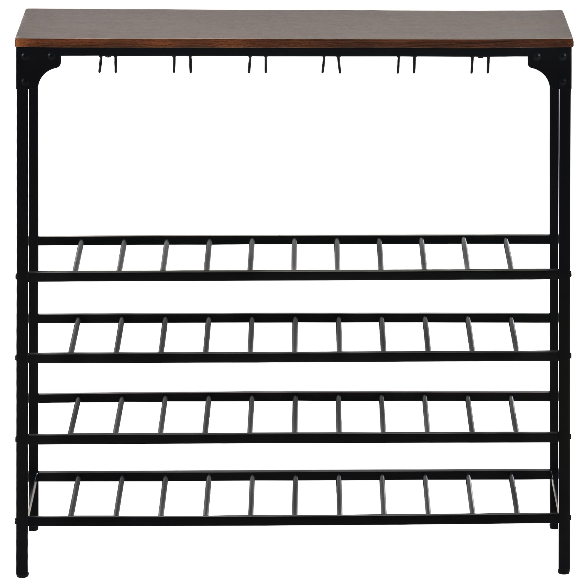 5-Tier Rustic Metal Floor Standing Wine Rack - Holds 40 Bottles with Glass Holders, Kitchen & Dining Room Wine Organizer Shelf - Perfect for Home Bars, Wine Cellars and Entertaining Spaces
