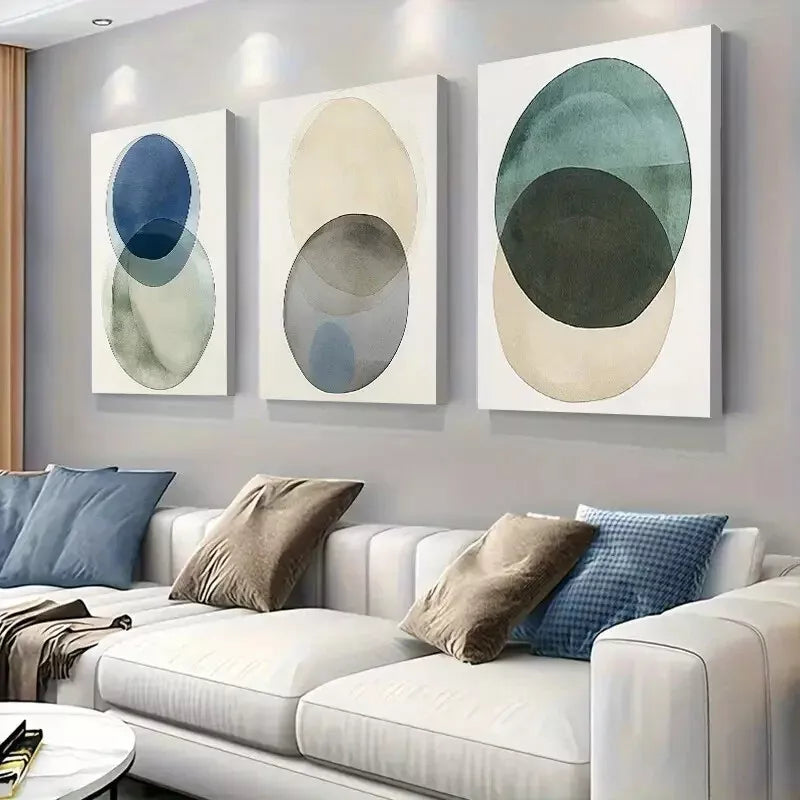 3-Piece Abstract Overlapping Circles Triptych Wall Art Set - Framed Canvas 40x60cm (16x24in) - High Quality Print - 100% Australian Made - Ready to Hang - Perfect for Living Room, Bedroom & Office Decor