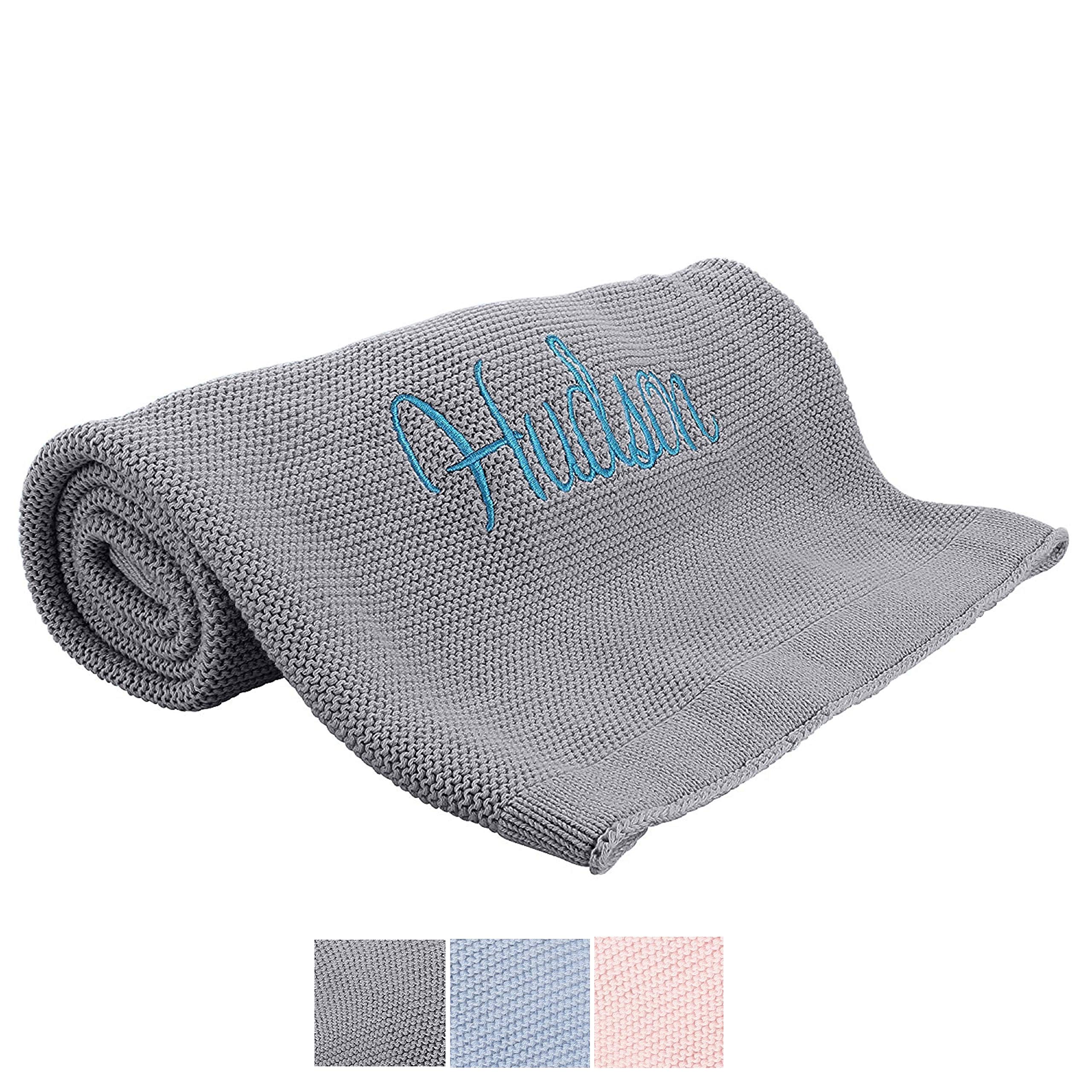Custom Baby Blanket with Name - Personalized Newborn Gift for Boys & Girls - Soft Knit Cotton for Nursery & Travel