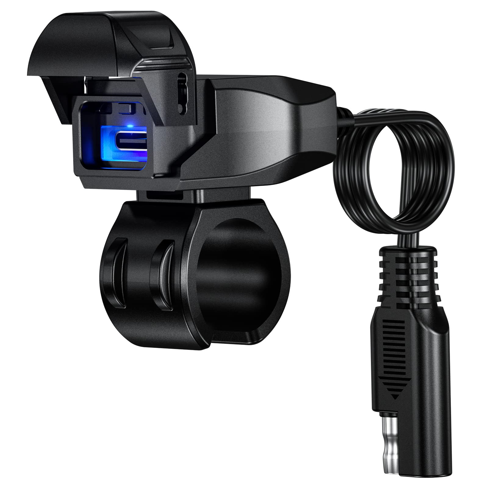 **36W Waterproof Motorcycle USB Charger - SAE to Type C Adapter with LED Display & Auto ON/Off Switch, 9V-24V DC for GPS, Camera & Phone - 1.8M SAE Cable - Perfect for Long Rides & Outdoor Adventures**