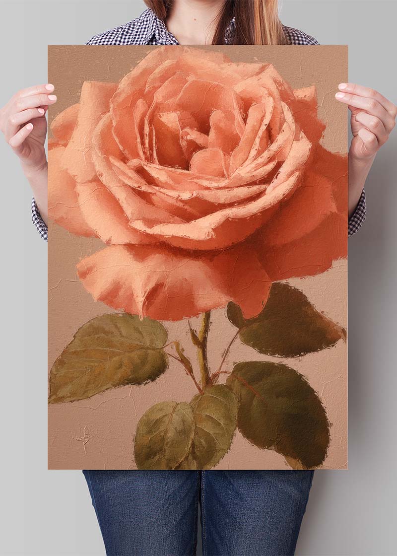 Large Close Up Peach Rose Painting - Elegant Floral Wall Art for Living Room, Bedroom & Office Decor