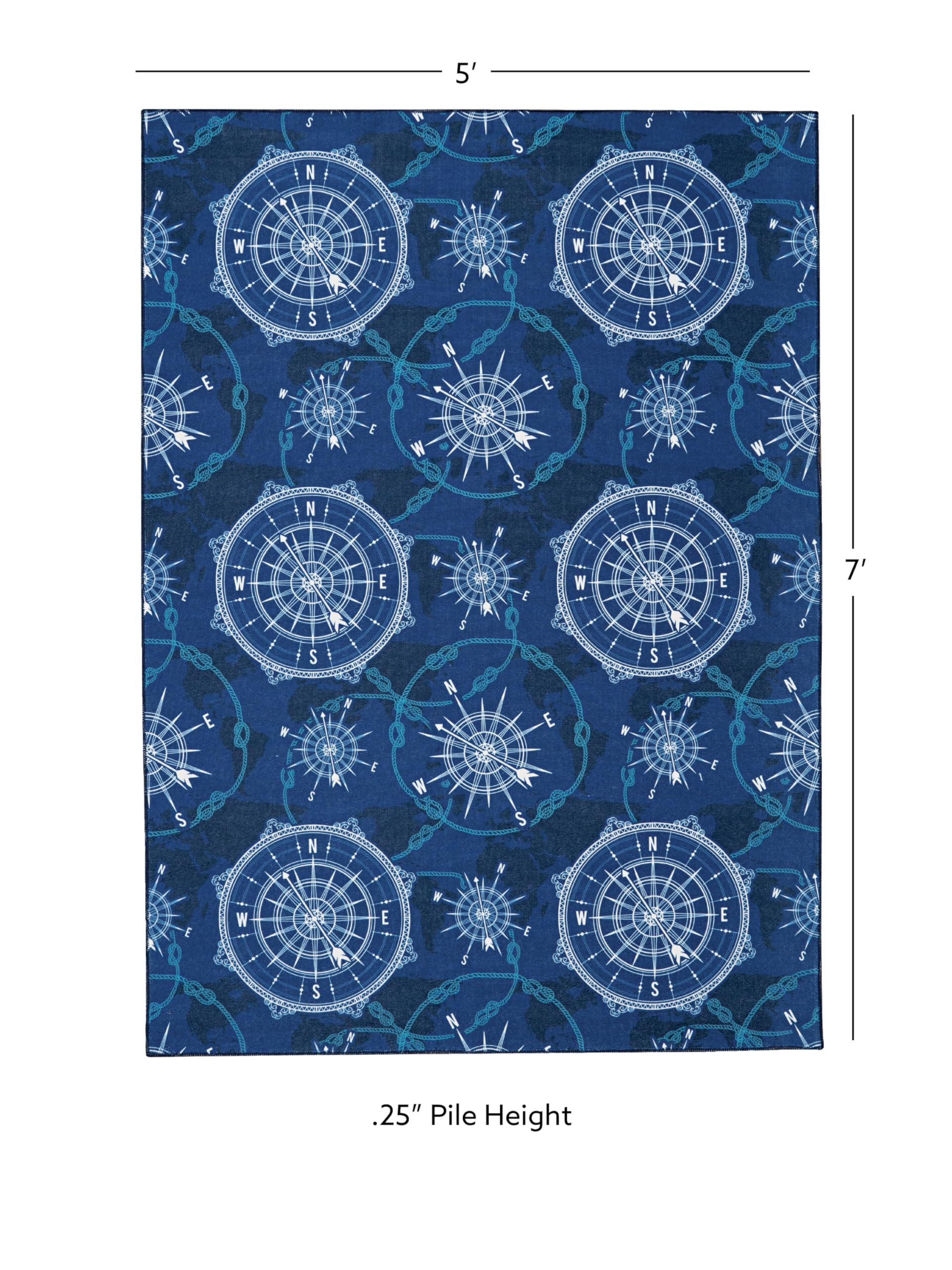 Linon The Anywhere Washable Rug - Velmer Blue & Ivory 5' x 7' Area Rug | Stain Resistant & Machine Washable | Perfect for Living Room, Bedroom, or Office Decor