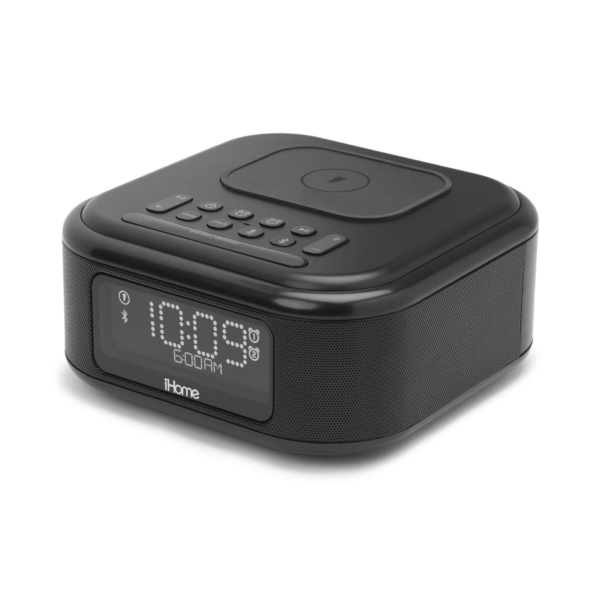 iHome Alarm Clock with Wireless Charging - Bluetooth Speaker & USB Charger - Digital LED Display for Bedroom, Office, Dorm - Perfect for Nightstand Charging & Morning Wake-Up (IBTW23B8)