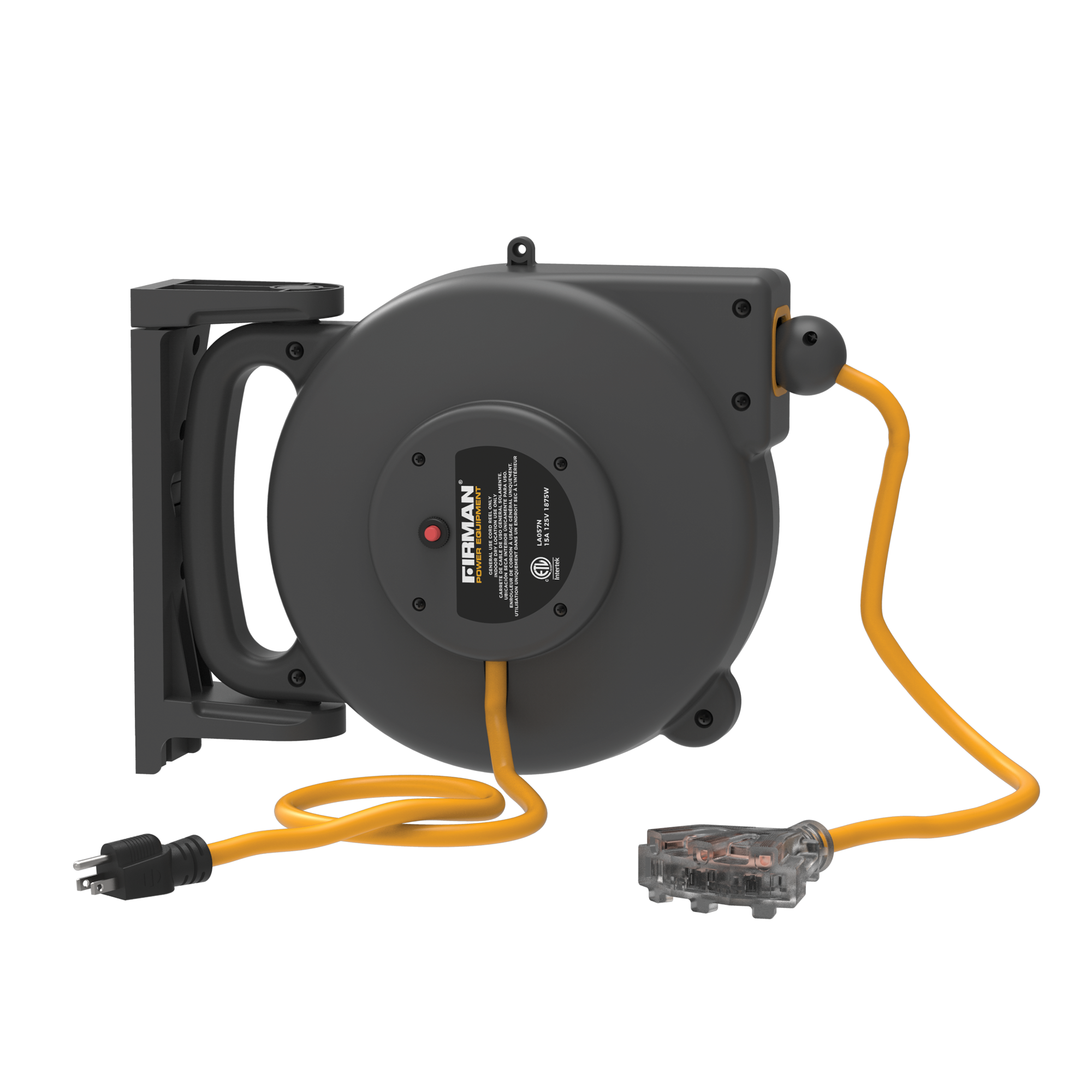 Retractable Extension Cord Reel - 15ft Heavy Duty Power Cord with 3 Outlets, Automatic Rewind, Wall Mount - Perfect for Garage, Workshop, Home & Office Use