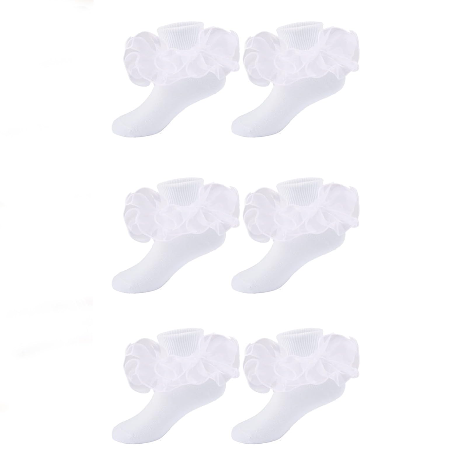 3 Pairs Baby Girls Lace Ankle Socks - White Ruffle Cotton Breathable Toddler Socks for Newborns & Little Girls - Perfect for Everyday Wear, Parties & Photo Shoots