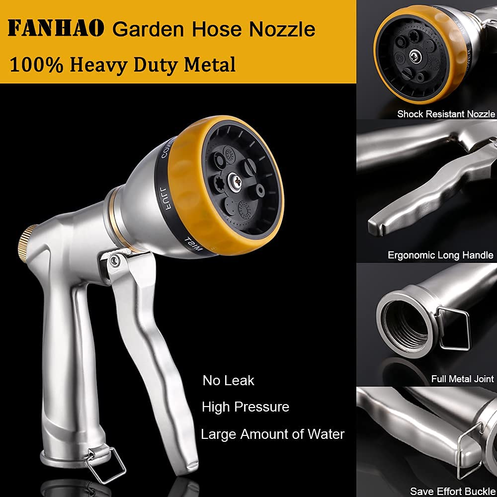 FANHAO Heavy Duty Garden Hose Nozzle & Tool Set - Professional Water Spray Nozzle with 8 Adjustable Patterns, Durable Gardening Tools for Lawn, Car Washing & Outdoor Cleaning