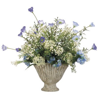 Snowball, Poppy, and Queen Anne's Lace Flowers in Elegant Fan-Shaped Vase - Perfect for Home Decor, Wedding Centerpieces, and Gift Giving