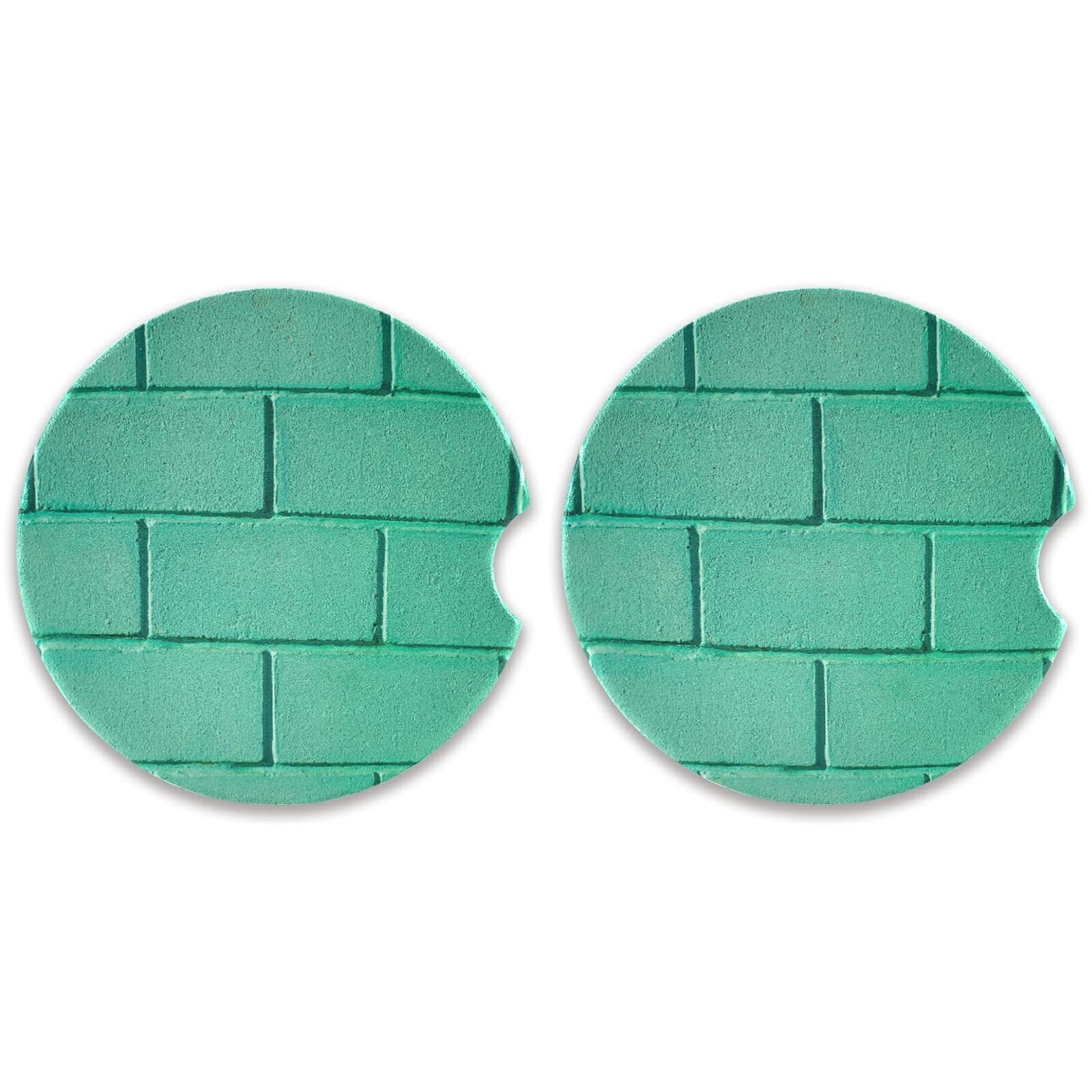 2 Pack Mint Aqua Green Ceramic Stone Car Coasters - Absorbent Drink Coasters with Fingertip Grip for Car Cup Holders | Perfect for Hot/Cold Beverages in Vehicles, Office & Home Use