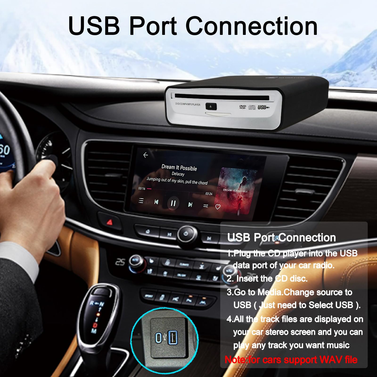 Portable USB External CD Player for Car, TV, Mac, Laptop, PC - Plug & Play with AUX Port | Perfect for Road Trips, Home Entertainment & Office Use