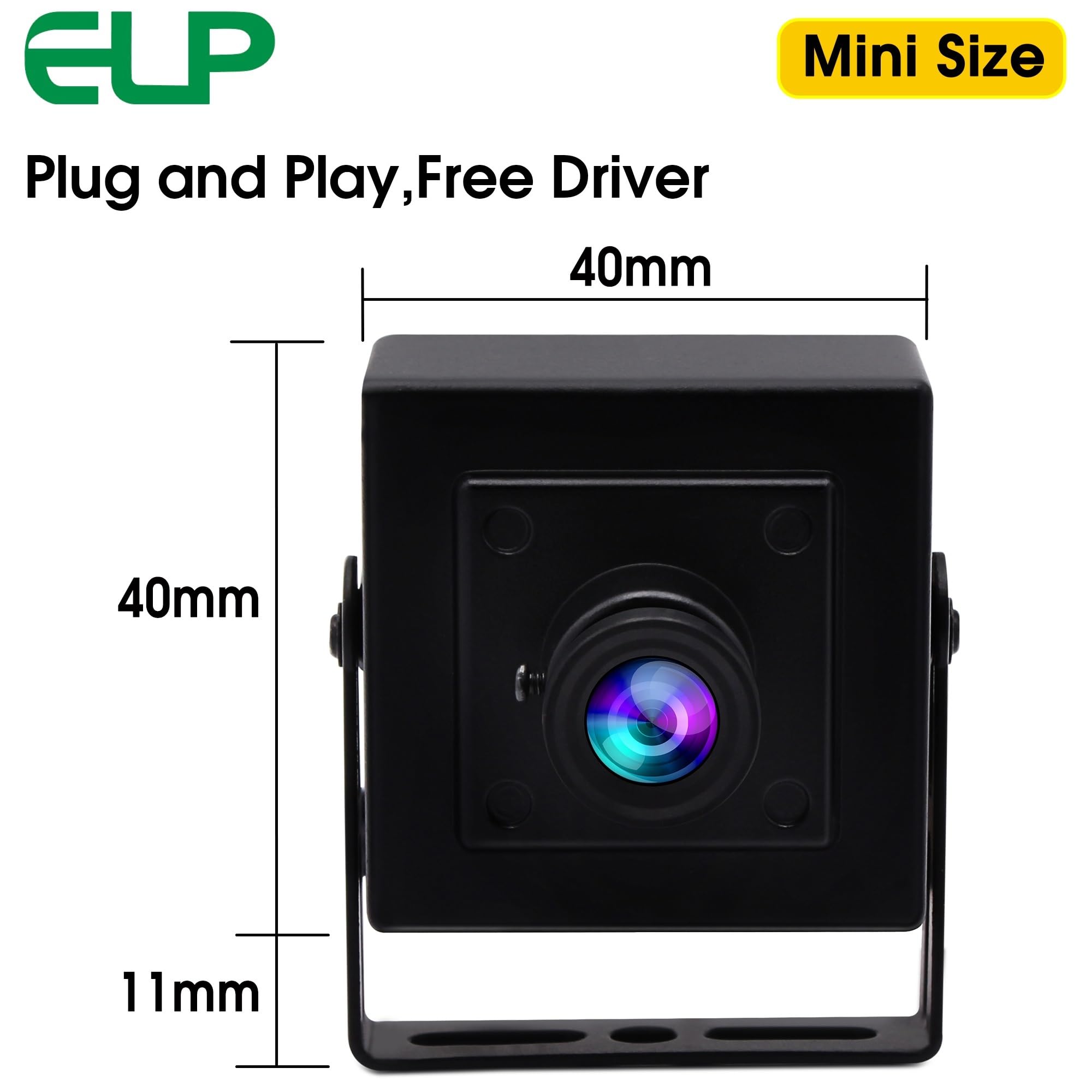 ELP Mini Box USB Camera 5MP with 3.6mm Lens - High Resolution Machine Vision Camera for Industrial Automation, Security Surveillance & Robotics (Plug & Play, Low Latency)