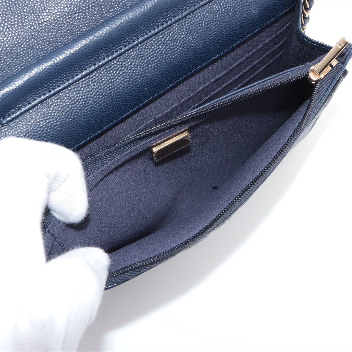 Chanel Caviar Leather Wallet On Chain WOC Crossbody Bag in Navy Blue with Microchip - Perfect for Evening Events, Travel & Everyday Luxury Accessory