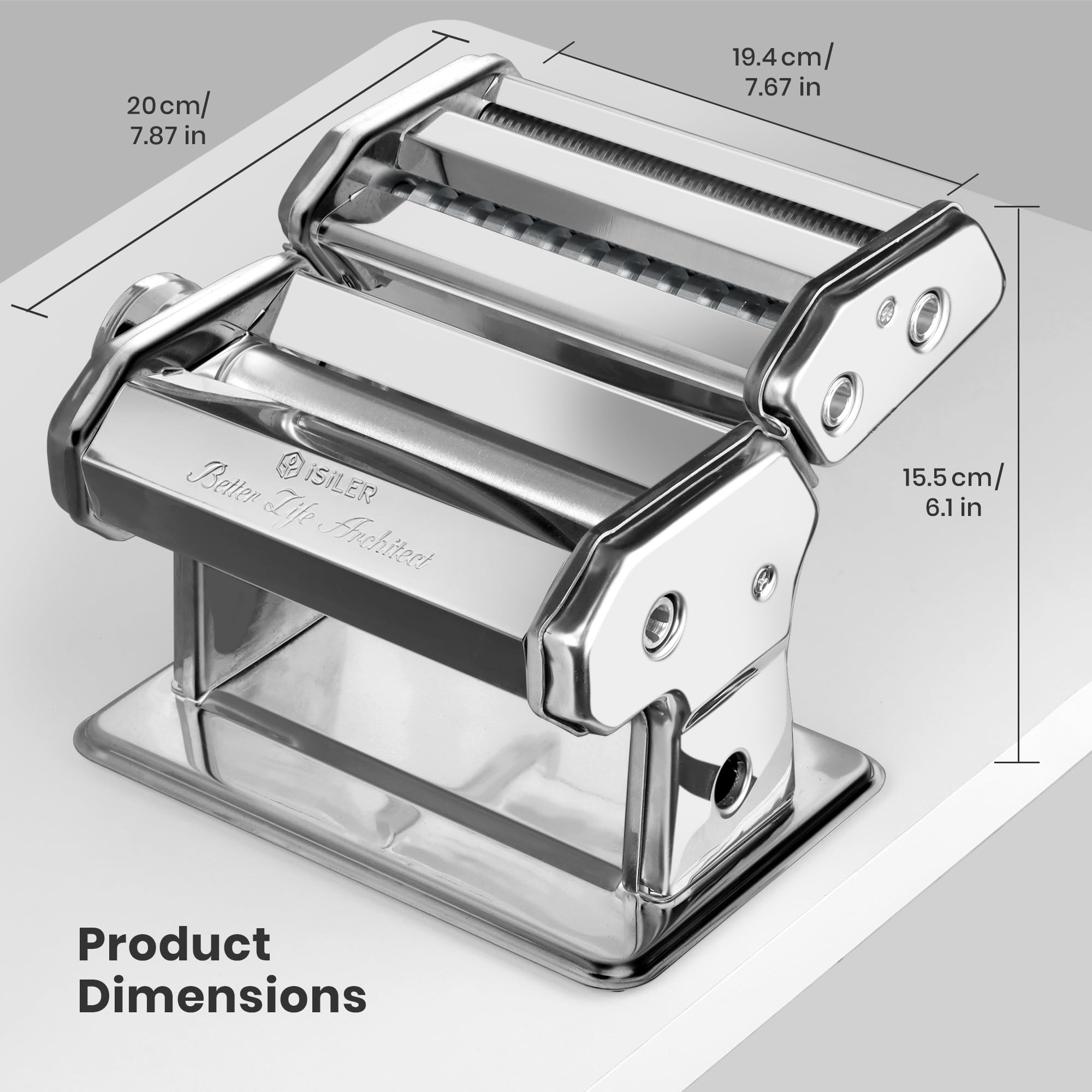 ISILER 2-in-1 Pasta Maker Machine with 9 Adjustable Thickness Settings - Stainless Steel Pasta Roller & Cutter for Homemade Noodles, Dumpling Wrappers, Spaghetti, Fettuccine, Lasagna | Perfect for Italian Cooking, Family Meals & Restaurant Quality Pasta at Home