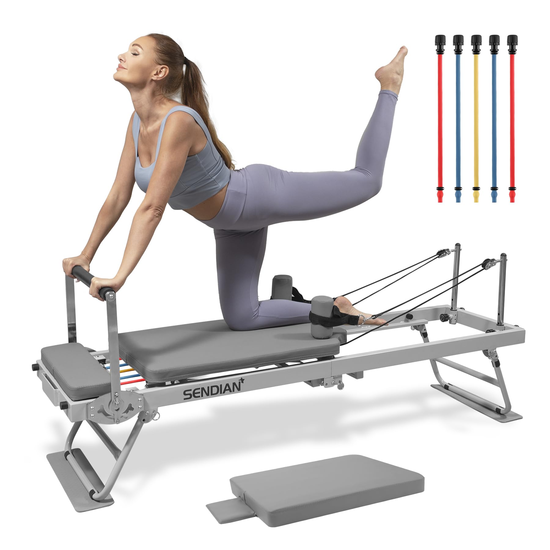Foldable Pilates Reformer Machine for Home & Gym - Portable Pilates Equipment with Jump Board & 5 Color Cords | Perfect for Home Workouts, Studio Training & Full-Body Pilates Exercises