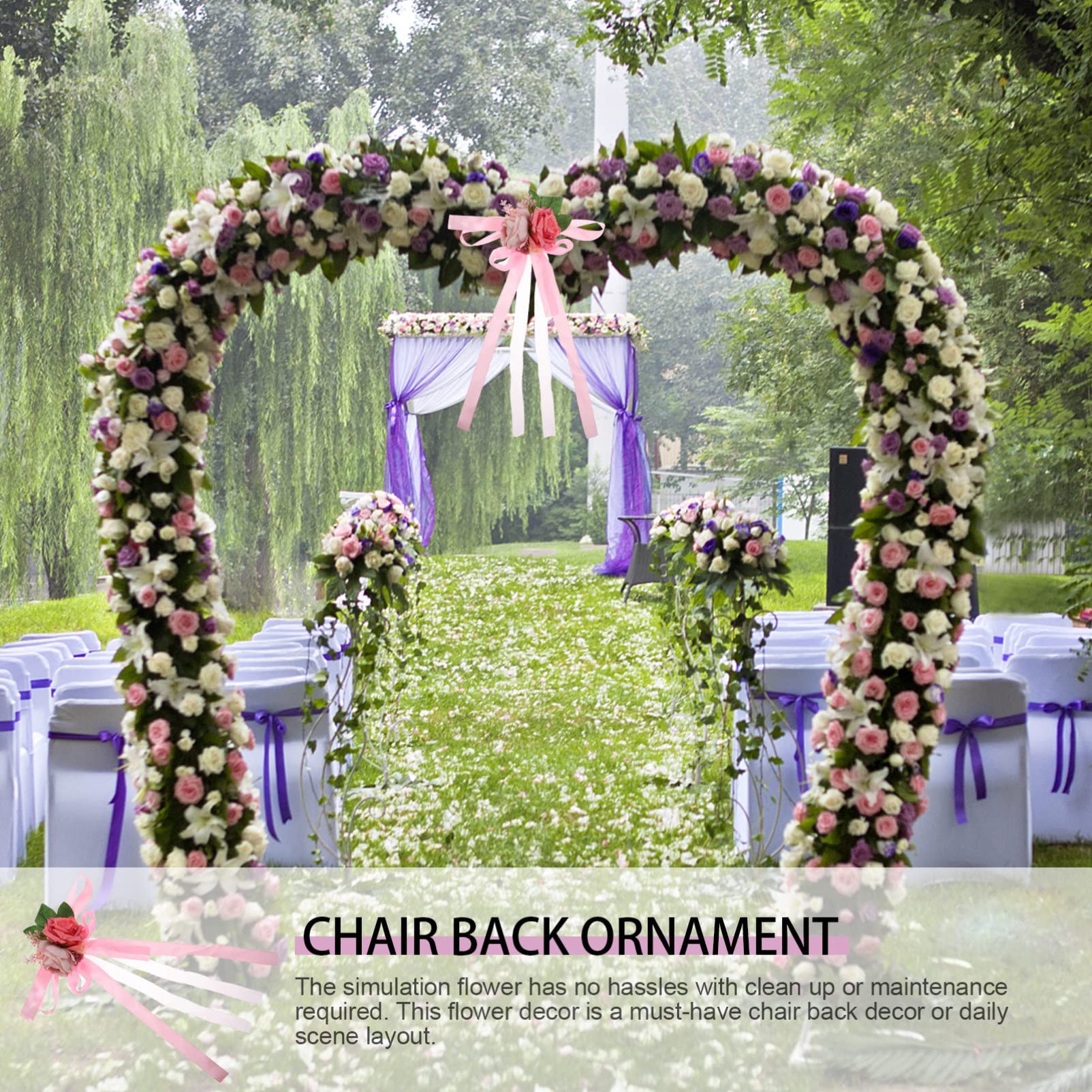 Garneck Church Chair Bench Bows - White Plastic Flower Chair Back Decor with Artificial Flowers for Wedding, Church, and Event Decorations - Perfect for Ceremonies, Banquets, and Special Occasions