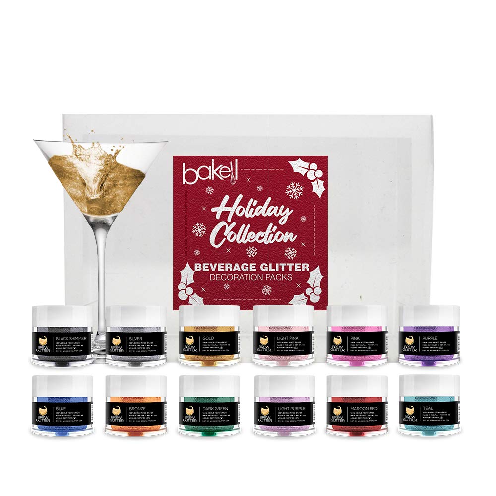 Festive Edible Drink Glitter - Holiday Combo Pack (12 Christmas Color Jars, 4g Each) for Beer, Cocktails, Soft Drinks | Perfect for Christmas Parties, New Year Celebrations & Special Occasions