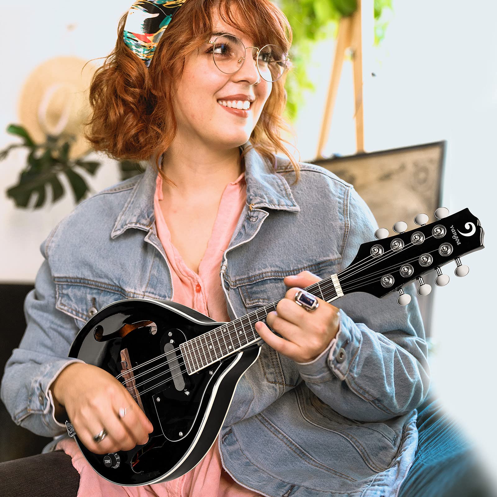 Vangoa A-Style Mahogany Acoustic-Electric Mandolin for Beginners - Professional Quality Musical Instrument for Adults, Teens & Kids (Black) | Perfect for Bluegrass, Folk Music & Live Performances