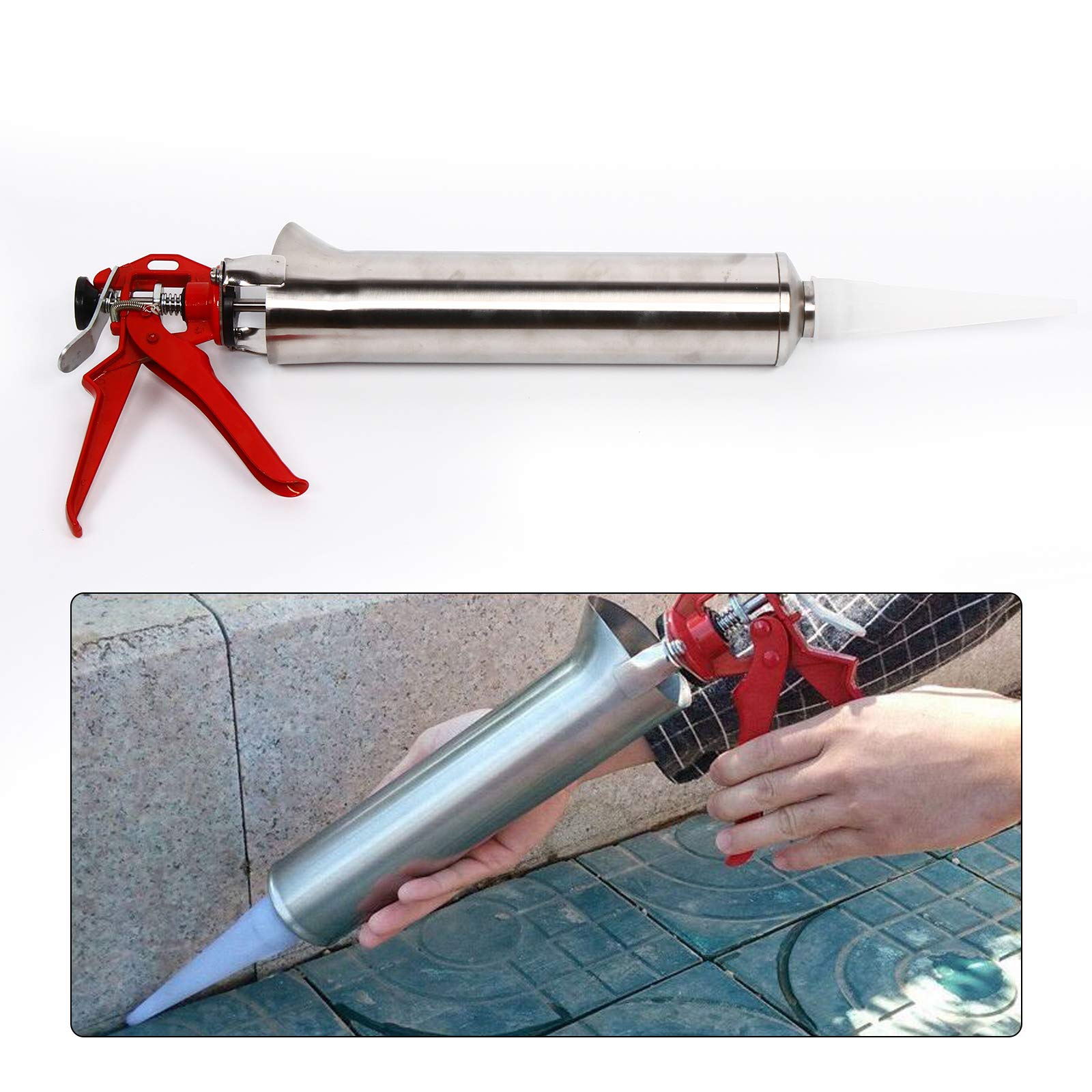 Premium Stainless Steel Caulking Gun for Grout & Mortar - Heavy Duty Hand Applicator with 2 Nozzles - Perfect for Tile, Bathroom & Kitchen Renovations