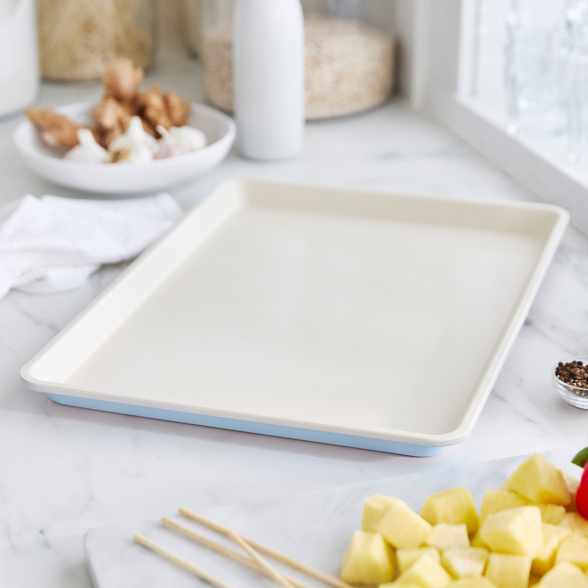 GreenLife Ceramic Nonstick 18 x 13 Inch Cookie Baking Sheet - Blue Haze | Oven Safe, Non-Toxic & Eco-Friendly | Perfect for Cookies, Roasting Veggies & Sheet Pan Meals
