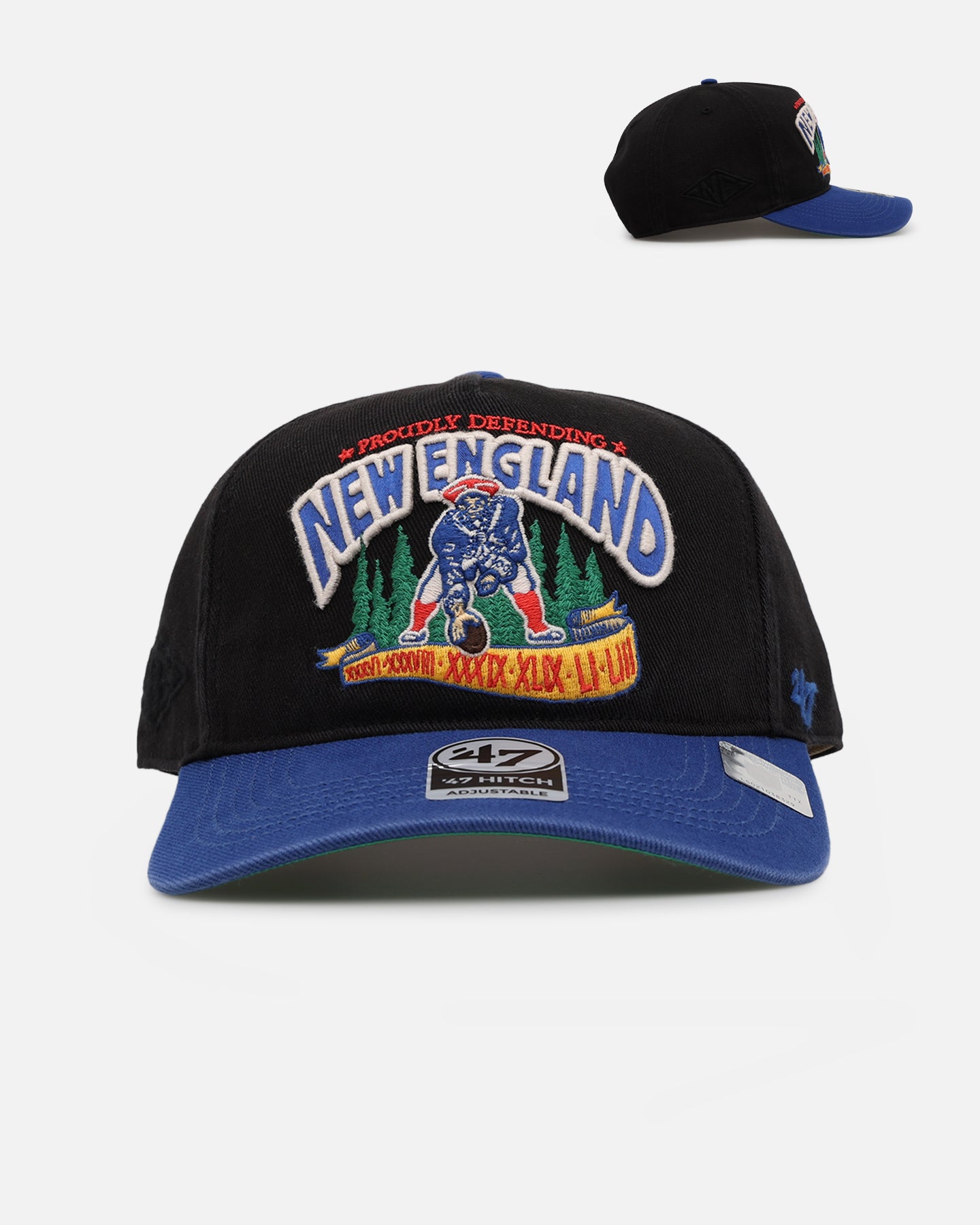 47 Brand New England Patriots 'NFL Trophy Case' Premium Hitch Snapback Cap - Black/Blue Adjustable Hat for Football Fans, Game Day Outfits & Sports Collectibles