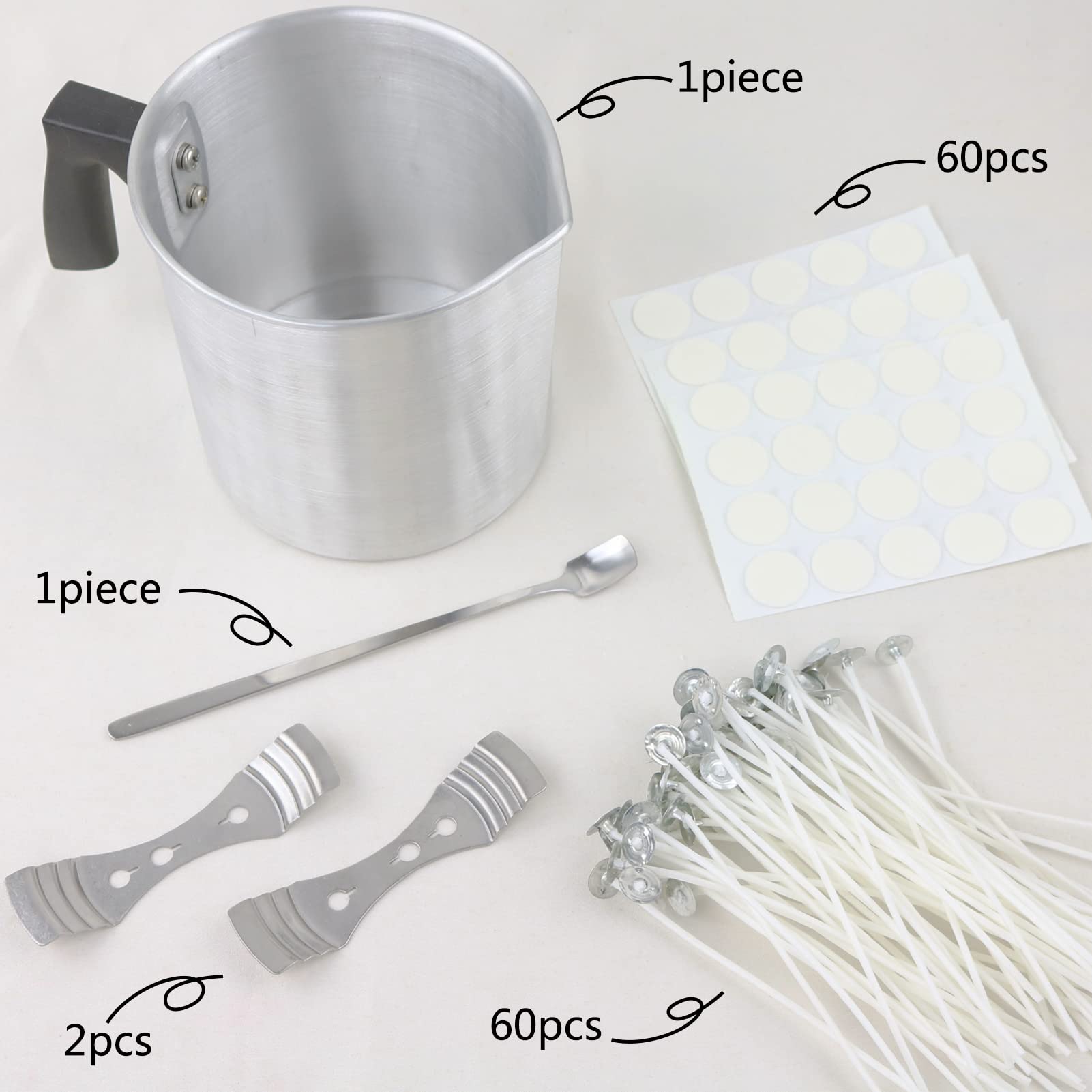 EricX Light Premium DIY Candle Making Kit - 60 Candle Wicks, 60 Wick Stickers, Wax Pouring Pot, 2 Wick Centering Tools, Mixing Spoon - Complete Candle Craft Supplies for Home Decor, Gifts & Relaxation