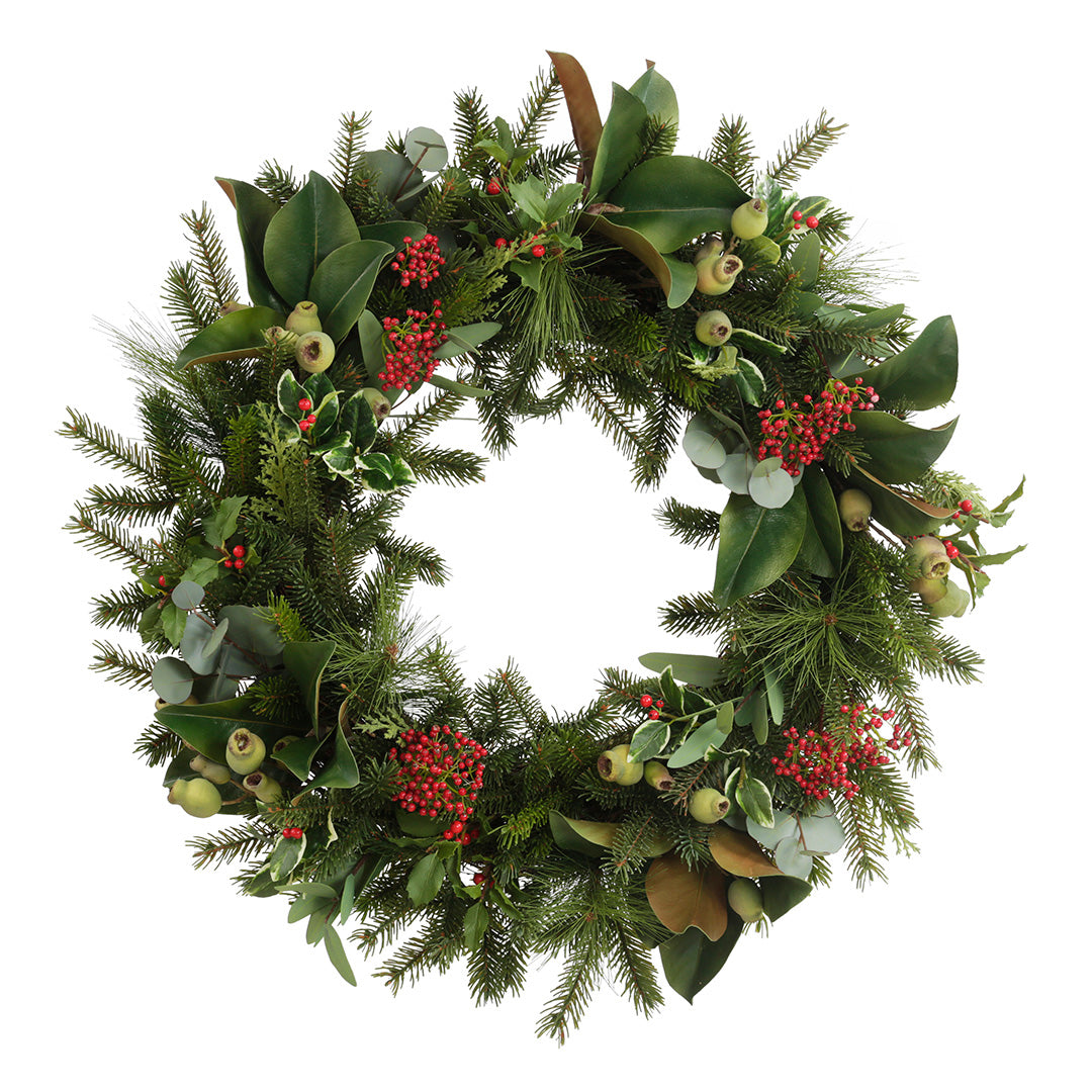 Holly, Magnolia & Pine Christmas Wreath - 30 Inch Holiday Door Decor for Front Porch & Home Decoration | Perfect for Winter, Xmas, and Seasonal Celebrations
