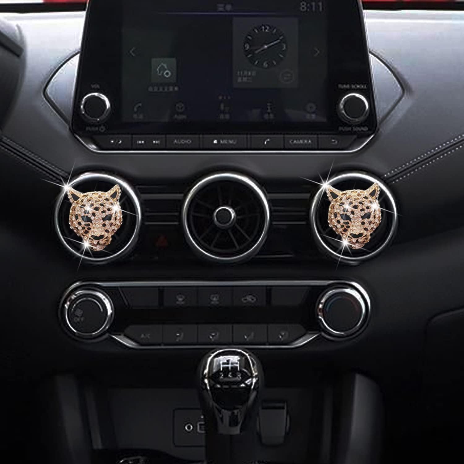 Crystal Leopard Car Air Freshener Vent Clips - Rhinestone Bling Car Diffuser & Interior Decor Accessories for Women (Golden) | Perfect for Sedans, SUVs & Office Spaces