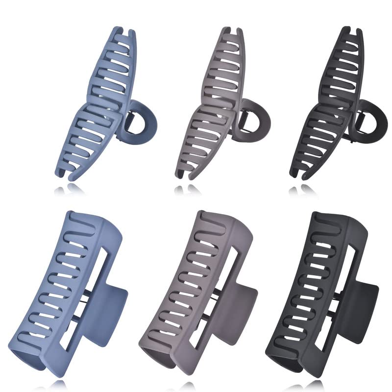 Shidara Large Matte Hair Claw Clips for Women - Strong Hold Jaw Clips for Thin, Thick & Curly Hair - Set of 6 (Square & Butterfly Style) - Perfect for Work, Gym, Travel & Everyday Hairstyling