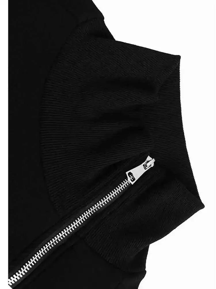 Black Irregular Hem Zipper Sweatshirt for Women - Oversized Turtleneck Pullover with Long Sleeves, Fashionable Streetwear for Spring & Fall 2025 (Style 1DH7190) | Perfect for Casual Outings, Layering & Cold Weather Comfort