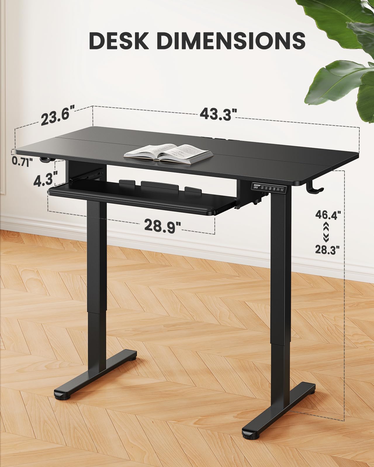 ErGear 44x24 Inches Electric Standing Desk with Keyboard Tray - Adjustable Height Sit Stand Workstation for Home Office, Black | Perfect for Remote Work, Gaming & Computer Setup