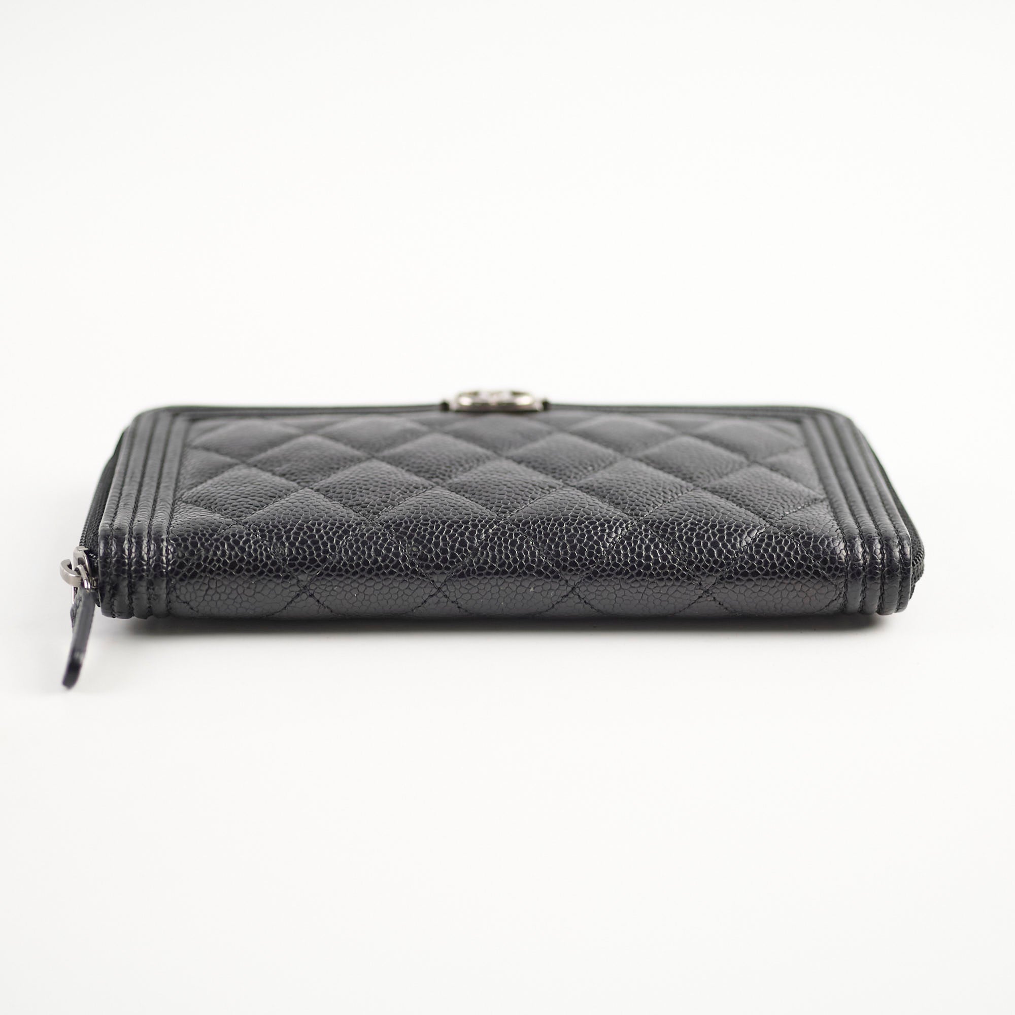 Chanel Boy Caviar Leather Long Wallet for Women - Black Luxury Designer Clutch with Card Slots - Perfect for Everyday Use, Parties & Special Occasions