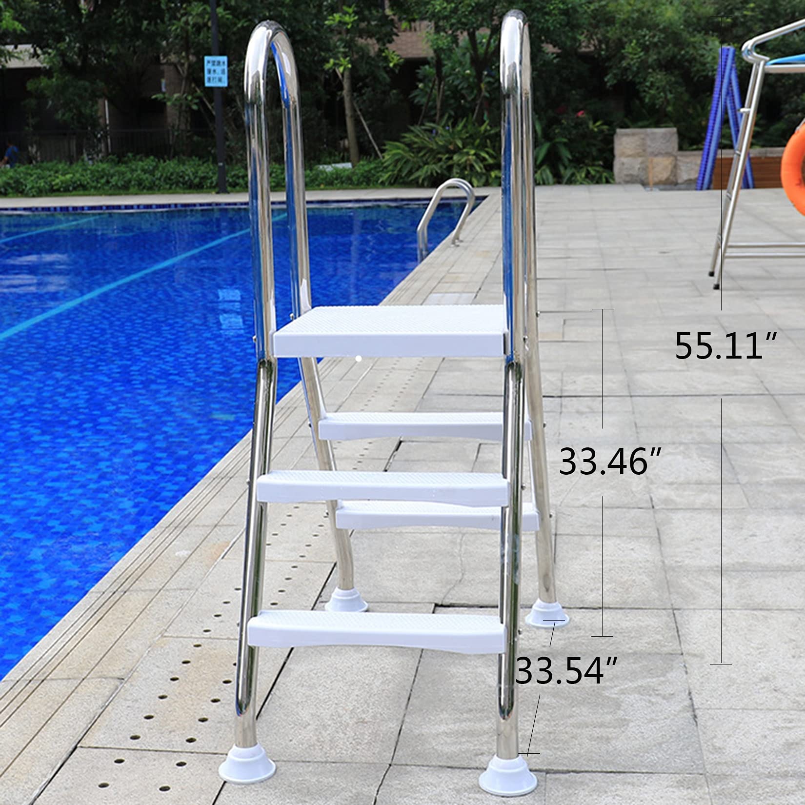 304 Stainless Steel Above Ground Pool Ladder - 500 lb Weight Capacity, Double-Sided Entry Steps with 2+2 Handrails (H33) - Durable Swimming Pool Access Ladder for Inground/Above Ground Pools, Backyard, Deck or Spa Use