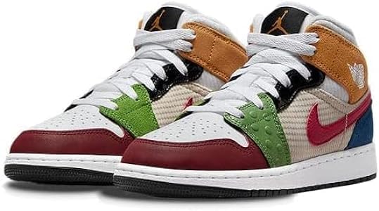 Nike Air Jordan 1 Mid GS Sneakers - White/Gym Red/Black - Size 6.5 Youth - Basketball Shoes for Kids & Teens - Perfect for School, Sports & Casual Wear