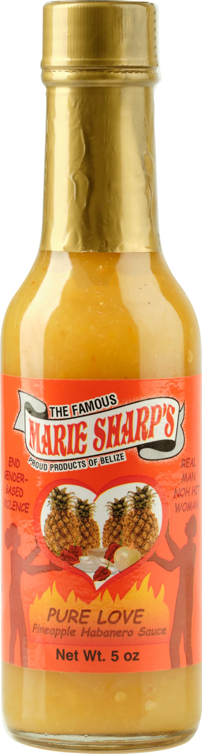 Marie Sharp's Pure Love Pineapple Habanero Hot Sauce - 5 oz Bottle | Sweet & Spicy Caribbean Flavor | Perfect for Tacos, Wings & Grilling