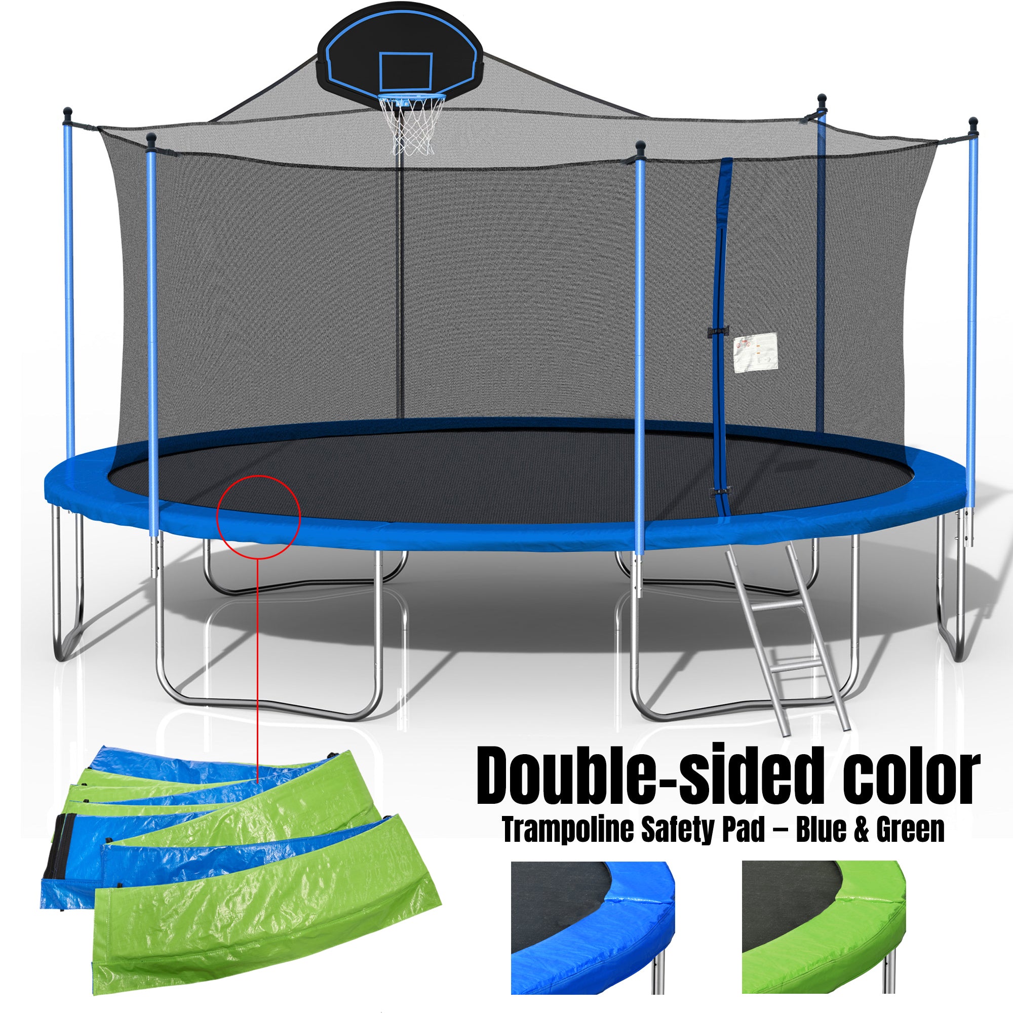 16FT Trampoline with Basketball Hoop, Double-Sided Cover, Ladder & Safety Enclosure Net - Outdoor Trampoline for Kids & Adults | Perfect for Backyard Fun, Exercise & Family Bonding